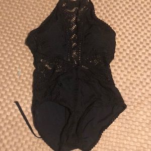 Black crochet one piece swim